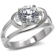 TK066 - High polished (no plating) Stainless Steel Ring with AAA Grade CZ  in Clear-0
