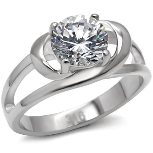 TK066 - High polished (no plating) Stainless Steel Ring with AAA Grade CZ  in Clear-0