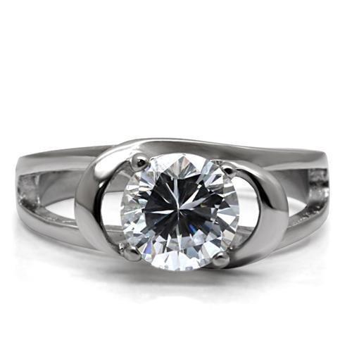TK066 - High polished (no plating) Stainless Steel Ring with AAA Grade CZ  in Clear-2