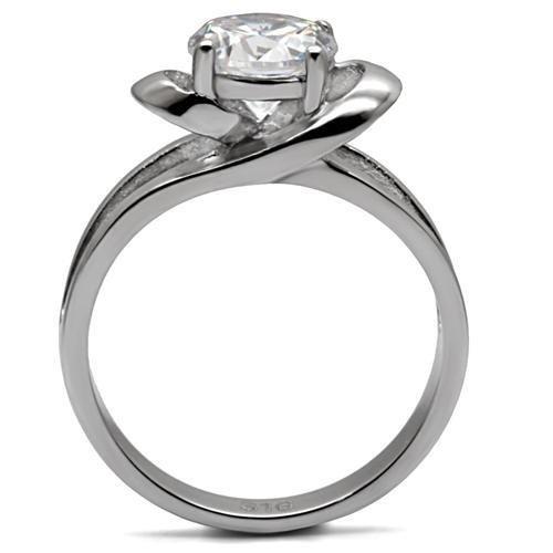 TK066 - High polished (no plating) Stainless Steel Ring with AAA Grade CZ  in Clear-3