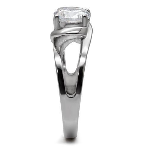 TK066 - High polished (no plating) Stainless Steel Ring with AAA Grade CZ  in Clear-4