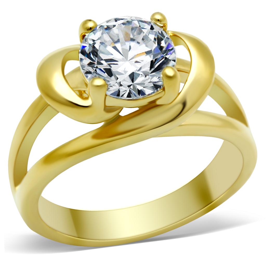 TK066G - IP Gold(Ion Plating) Stainless Steel Ring with AAA Grade CZ  in Clear-0