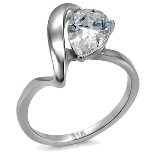 TK067 - High polished (no plating) Stainless Steel Ring with AAA Grade CZ  in Clear-0