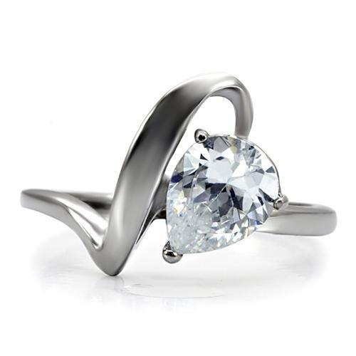 TK067 - High polished (no plating) Stainless Steel Ring with AAA Grade CZ  in Clear-2