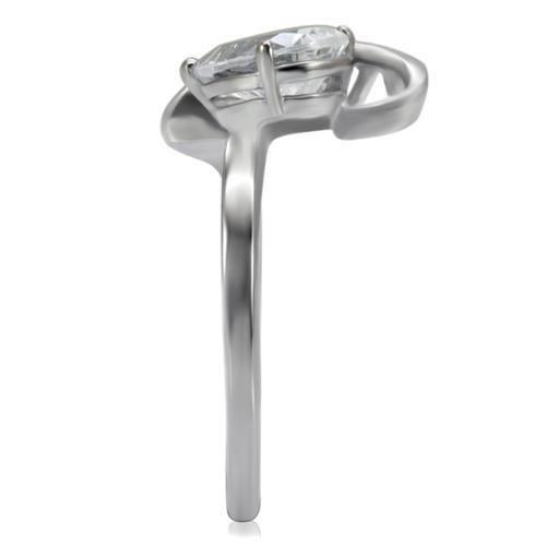 TK067 - High polished (no plating) Stainless Steel Ring with AAA Grade CZ  in Clear-4