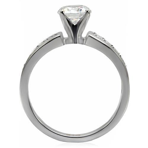 TK068 - High polished (no plating) Stainless Steel Ring with AAA Grade CZ  in Clear-3