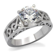 TK069 - High polished (no plating) Stainless Steel Ring with AAA Grade CZ  in Clear-0