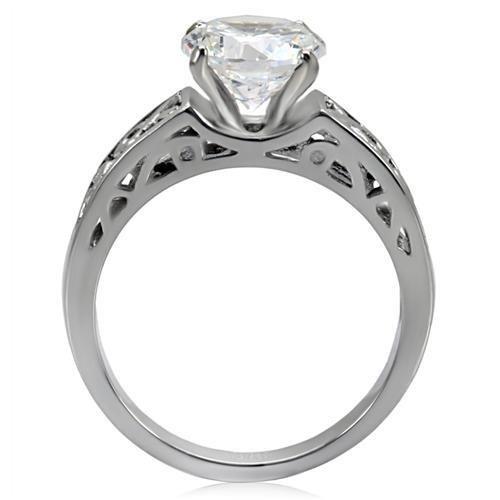 TK069 - High polished (no plating) Stainless Steel Ring with AAA Grade CZ  in Clear-3