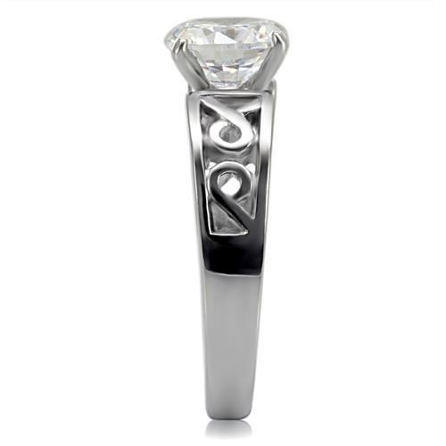 TK069 - High polished (no plating) Stainless Steel Ring with AAA Grade CZ  in Clear-4