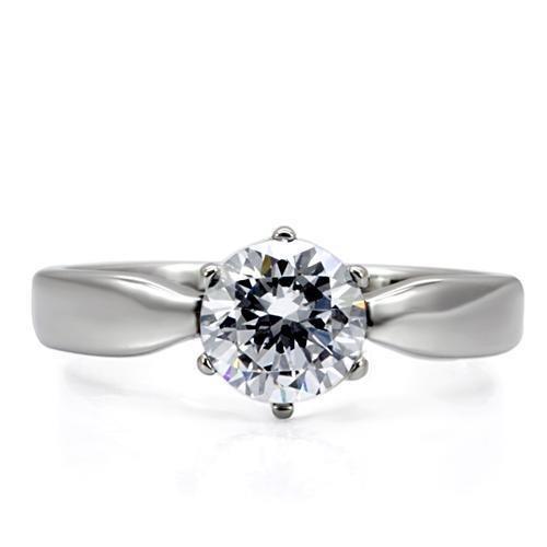 TK071 - High polished (no plating) Stainless Steel Ring with AAA Grade CZ  in Clear-2