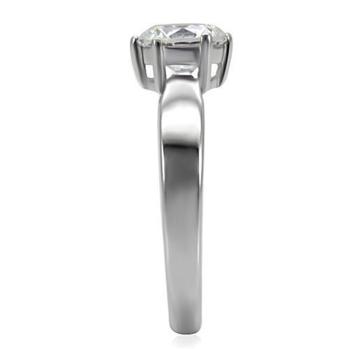 TK071 - High polished (no plating) Stainless Steel Ring with AAA Grade CZ  in Clear-4