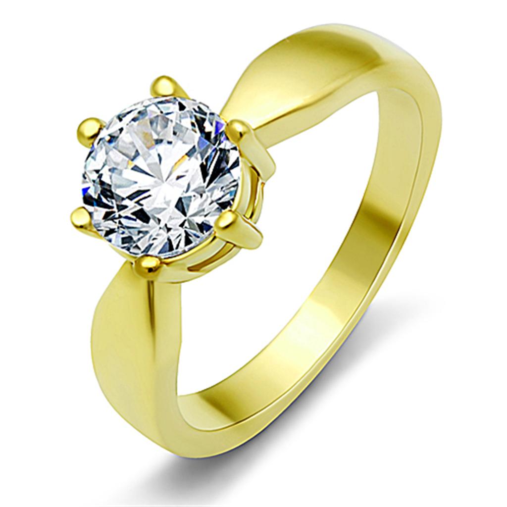 TK071G - IP Gold(Ion Plating) Stainless Steel Ring with AAA Grade CZ  in Clear-0