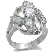 TK074 - High polished (no plating) Stainless Steel Ring with AAA Grade CZ  in Clear-0