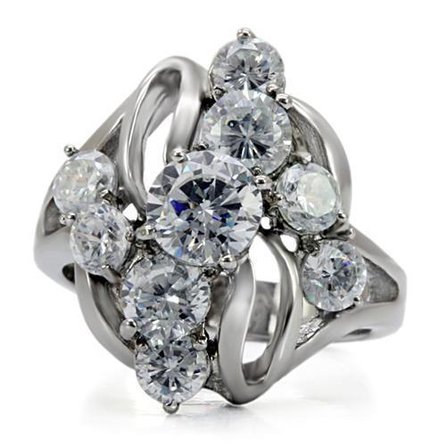 TK074 - High polished (no plating) Stainless Steel Ring with AAA Grade CZ  in Clear-2