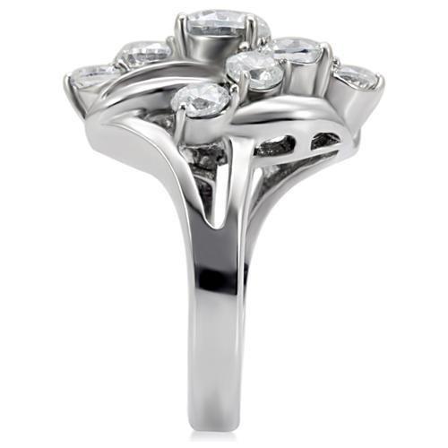 TK074 - High polished (no plating) Stainless Steel Ring with AAA Grade CZ  in Clear-4
