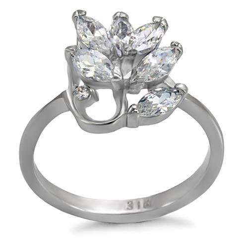 TK075 - High polished (no plating) Stainless Steel Ring with AAA Grade CZ  in Clear-0