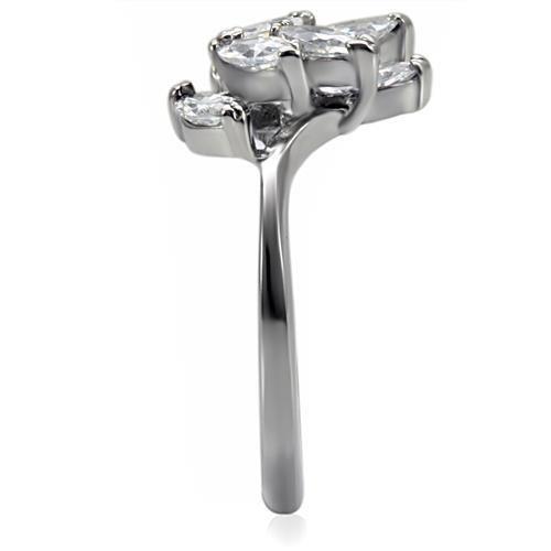 TK075 - High polished (no plating) Stainless Steel Ring with AAA Grade CZ  in Clear-4