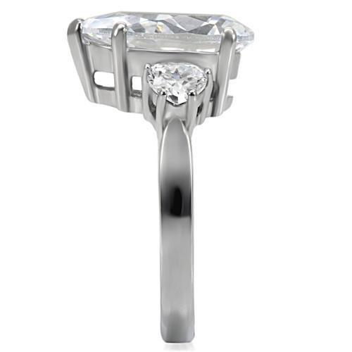 TK076 - High polished (no plating) Stainless Steel Ring with AAA Grade CZ  in Clear-4