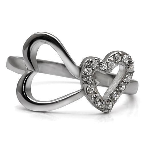 TK077 - High polished (no plating) Stainless Steel Ring with AAA Grade CZ  in Clear-2