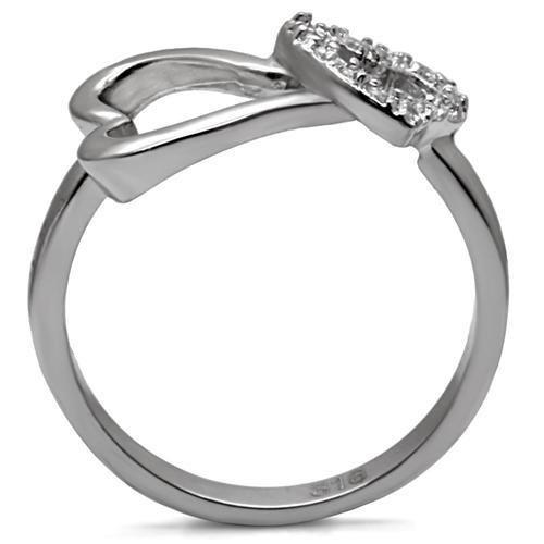 TK077 - High polished (no plating) Stainless Steel Ring with AAA Grade CZ  in Clear-3