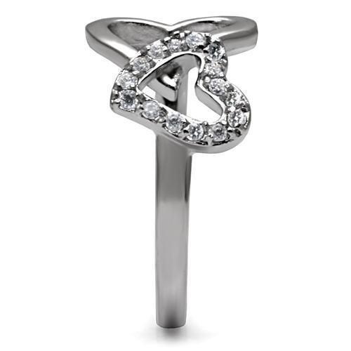TK077 - High polished (no plating) Stainless Steel Ring with AAA Grade CZ  in Clear-4
