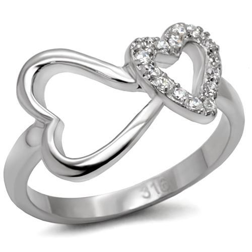 TK077 - High polished (no plating) Stainless Steel Ring with AAA Grade CZ  in Clear-0