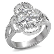 TK078 - High polished (no plating) Stainless Steel Ring with AAA Grade CZ  in Clear-0