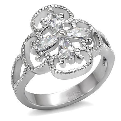 TK078 - High polished (no plating) Stainless Steel Ring with AAA Grade CZ  in Clear-0