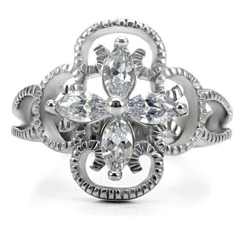TK078 - High polished (no plating) Stainless Steel Ring with AAA Grade CZ  in Clear-2