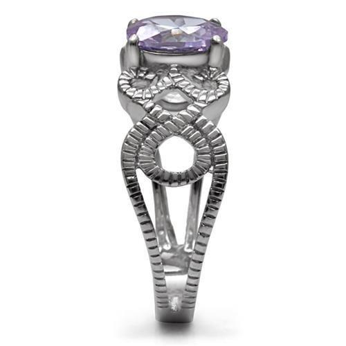 TK079 - High polished (no plating) Stainless Steel Ring with AAA Grade CZ  in Light Amethyst-4