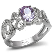 TK079 - High polished (no plating) Stainless Steel Ring with AAA Grade CZ  in Light Amethyst-0