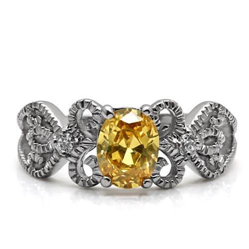 TK080 - High polished (no plating) Stainless Steel Ring with AAA Grade CZ  in Champagne-2