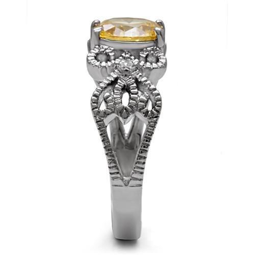 TK080 - High polished (no plating) Stainless Steel Ring with AAA Grade CZ  in Champagne-4