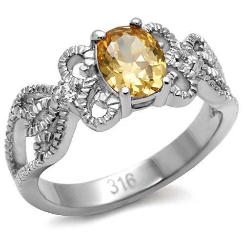 TK080 - High polished (no plating) Stainless Steel Ring with AAA Grade CZ  in Champagne-0