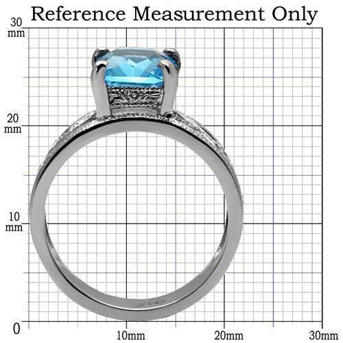 TK081 - High polished (no plating) Stainless Steel Ring with Synthetic Synthetic Glass in Sea Blue-1