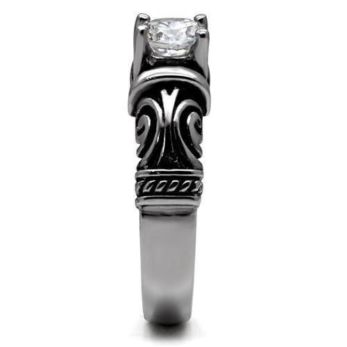 TK082 - High polished (no plating) Stainless Steel Ring with AAA Grade CZ  in Clear-4