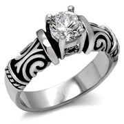 TK082 - High polished (no plating) Stainless Steel Ring with AAA Grade CZ  in Clear-0