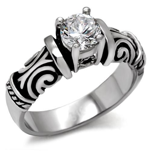 TK082 - High polished (no plating) Stainless Steel Ring with AAA Grade CZ  in Clear-0