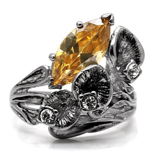 TK083 - High polished (no plating) Stainless Steel Ring with AAA Grade CZ  in Champagne-2