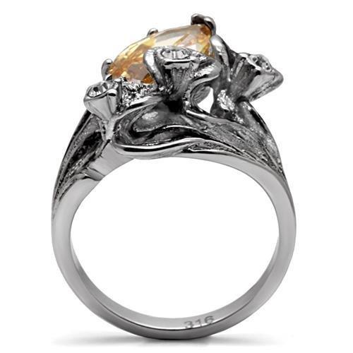 TK083 - High polished (no plating) Stainless Steel Ring with AAA Grade CZ  in Champagne-3