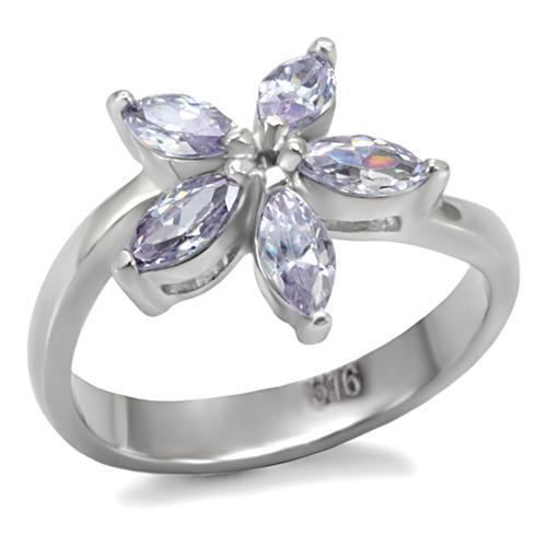TK084 - High polished (no plating) Stainless Steel Ring with AAA Grade CZ  in Light Amethyst-0