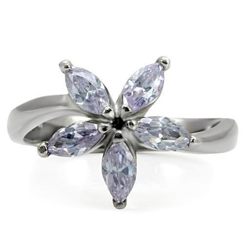 TK084 - High polished (no plating) Stainless Steel Ring with AAA Grade CZ  in Light Amethyst-2