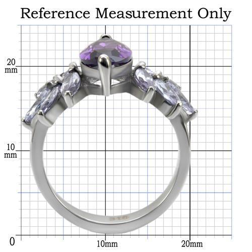 TK085 - High polished (no plating) Stainless Steel Ring with AAA Grade CZ  in Amethyst-1