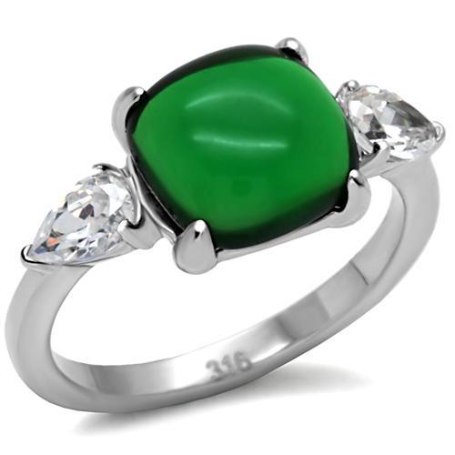 TK087 - High polished (no plating) Stainless Steel Ring with Synthetic Synthetic Glass in Emerald-0