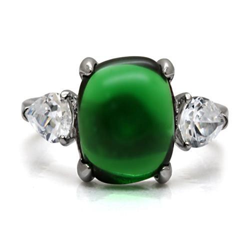 TK087 - High polished (no plating) Stainless Steel Ring with Synthetic Synthetic Glass in Emerald-2