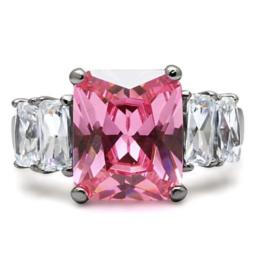 TK088 - High polished (no plating) Stainless Steel Ring with AAA Grade CZ  in Rose-1