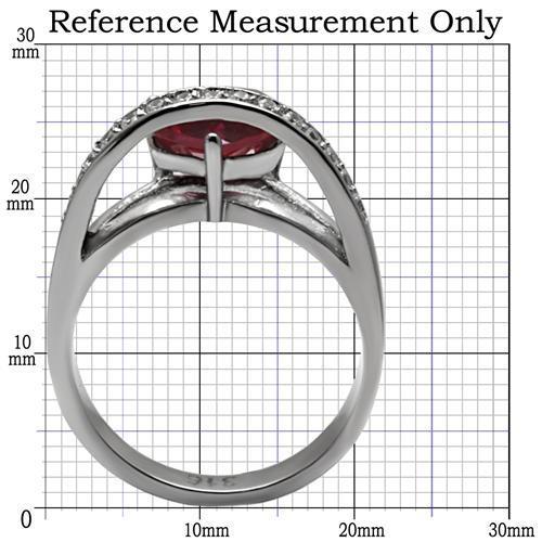 TK089 - High polished (no plating) Stainless Steel Ring with AAA Grade CZ  in Ruby-1