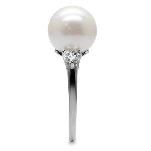 TK090 - High polished (no plating) Stainless Steel Ring with Synthetic Pearl in Aurora Borealis (Rainbow Effect)-4