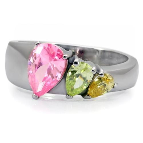 TK091 - High polished (no plating) Stainless Steel Ring with AAA Grade CZ  in Multi Color-2