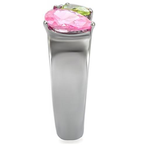 TK091 - High polished (no plating) Stainless Steel Ring with AAA Grade CZ  in Multi Color-4